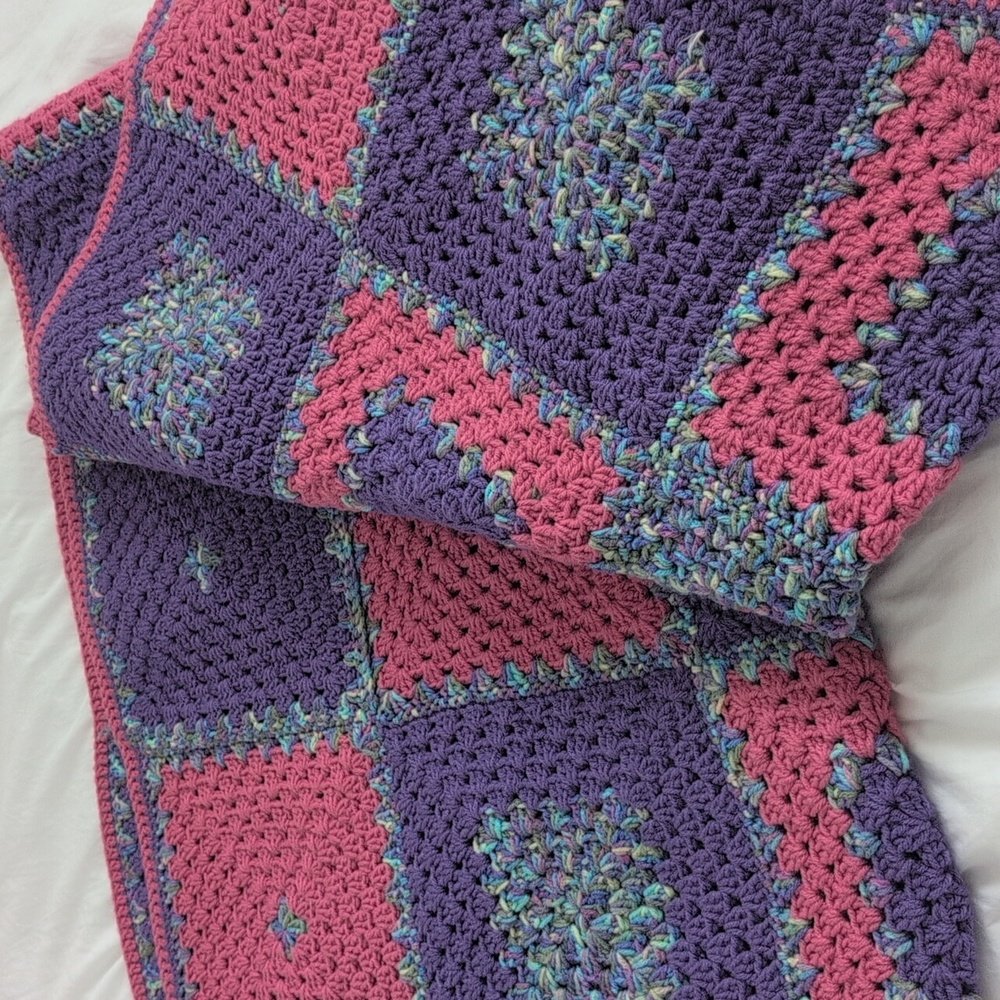 Handmade Crochet Throw Blanket in Purple & Pink